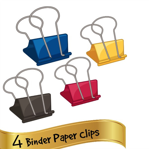 4 Office Binder Paper Clips - 4 Images - Black, Red, Blue, Yellow