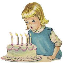 Birthday Cake - Vintage Little Girl Blows out the candles