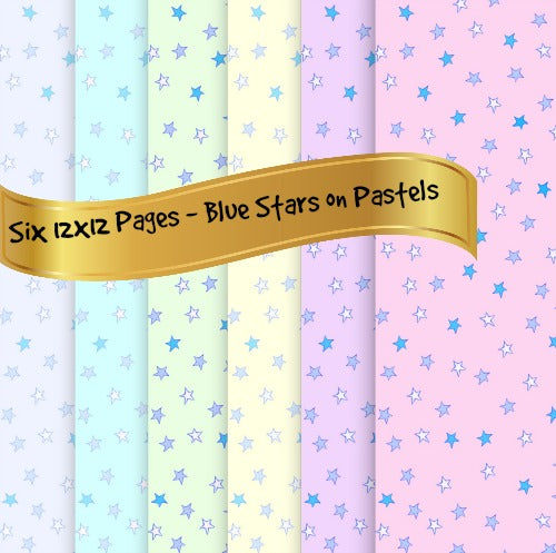 Six 12x12 Pages - Blue Little Stars on Pretty Pastels - Baby Background Bundle