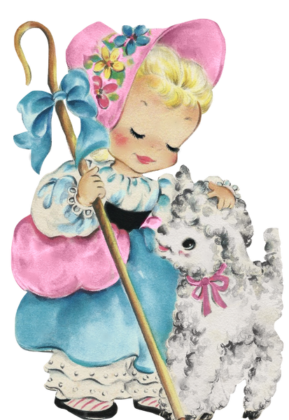 Little Bo Peep and her lamb - adorable vintage image