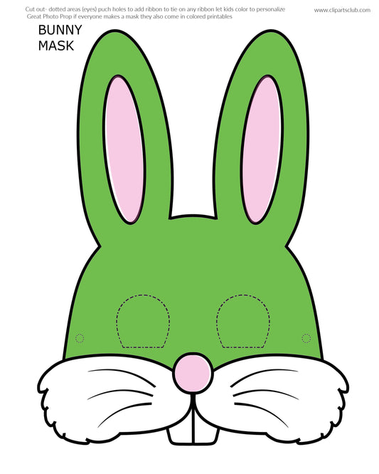 Bunny Rabbit Mask - DIY easy Kids Craft for Easter Printable Photo Prop Print GREEN