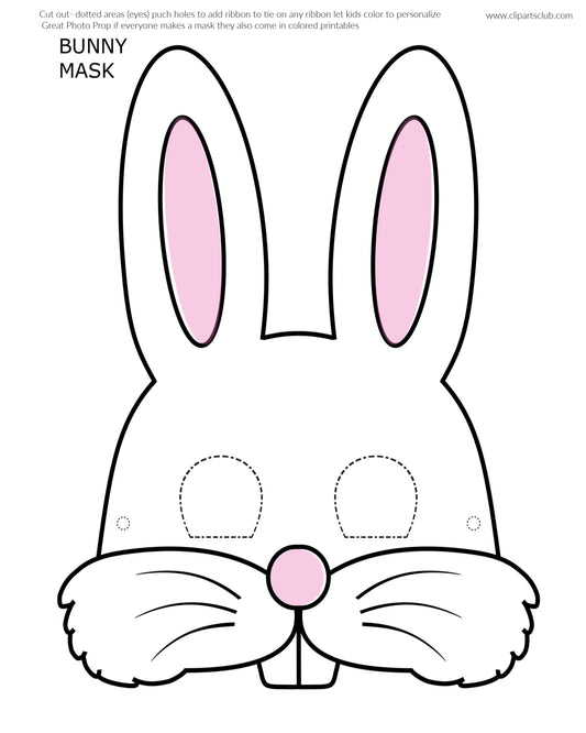Bunny Rabbit Mask - DIY easy Kids Craft for Easter Printable Photo Prop Print White Pink