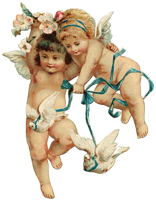 Vintage Cherub Angels Ribboned with a Dove