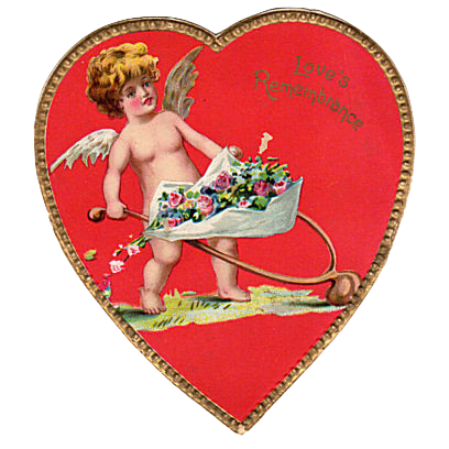 Cupid Gold trimmed red Vintage Heart  - Loves Remmberance - Valentine