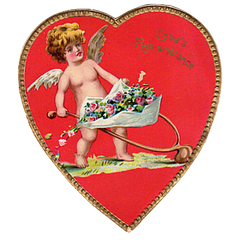 Cupid Gold trimmed red Vintage Heart  - Loves Remmberance - Valentine