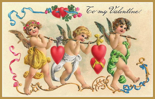 Vintage Valentines Postcrd Cupids Trio