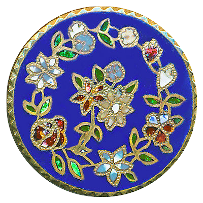 Beautiful Antique Metal Enamel Blue Flowers Button with gold trim