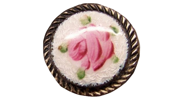 Beautiful Antique Metal Enamel Rose Button