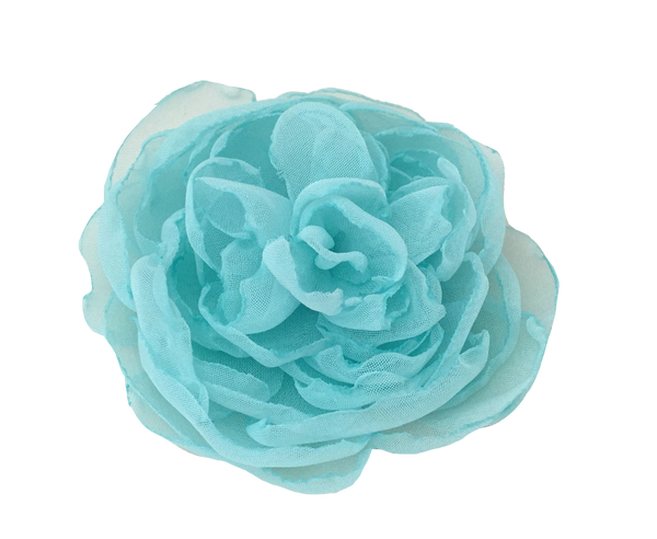 Aqua Silk Chiffon Fabric Rose Embellishment