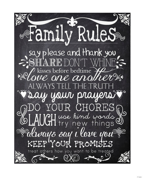 Family Rules Chalkboard Print 8x10 ready to print & frame Great Gift!