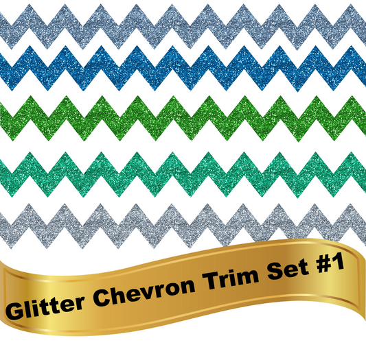 Glitter Chevron Zigzag Trim Border Bundle #1 Blue, Green, Silver, Teal 5 images