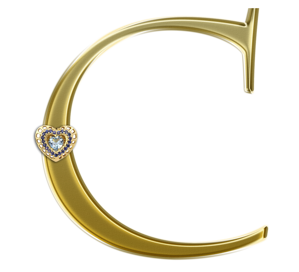 Shiny Gold Alphabet Set with Jeweled Heart A-Z