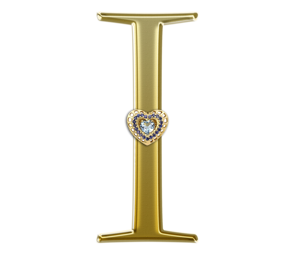Shiny Gold Alphabet Set with Jeweled Heart A-Z