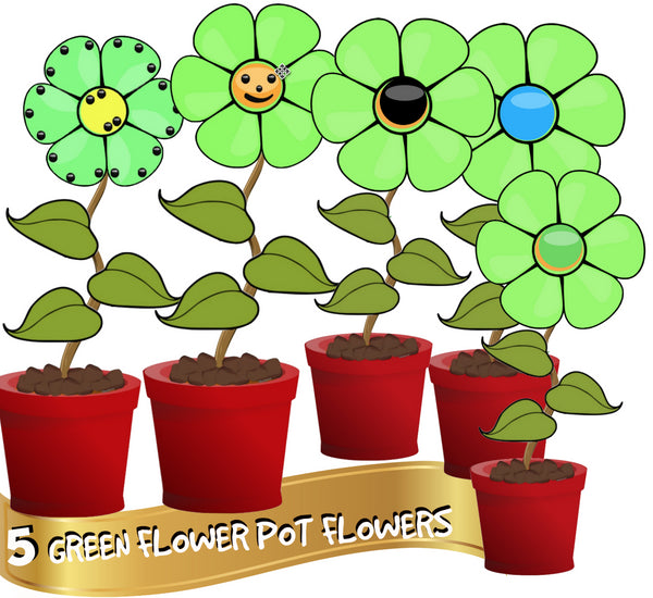 5  Green Flower Pot Flowers