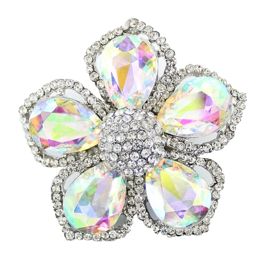 Irredescent and Silver Rhinestone Flower Bling Embellishment  Brooch