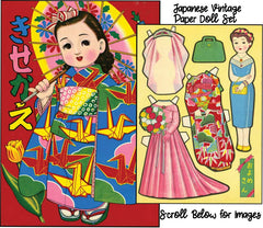 Japanese  Girl Paper Doll Set - Vintage - Kit - Craft - Printable
