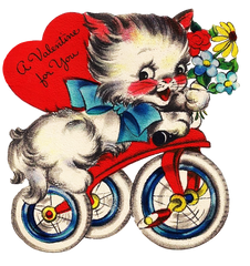 Valentines Day Kitty on Bicycle vintage