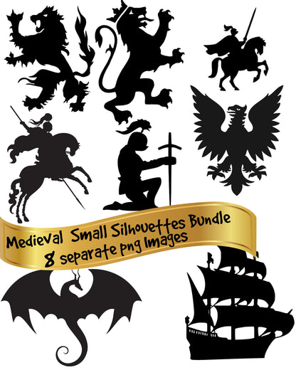 Medieval Silhouette Bundle 8 Separate Small Scrapbook Images