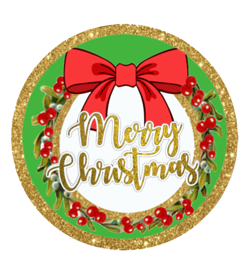 Green Merry Christmas 2" Circle - Wreath, red bow, berries transparent back png this comes in a collage printable sheet  and in red and green too!