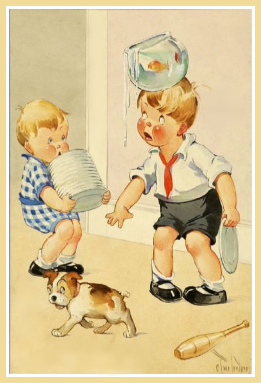 Mischief - Vintage brothers postcard