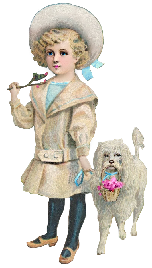 Vintage Victorian Little Girl & Her Dog - White Poodle