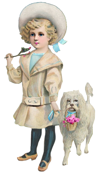 Vintage Victorian Little Girl & Her Dog - White Poodle