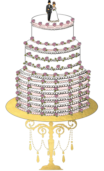 Beautiful Rose Wedding Cake on a Gold Stand