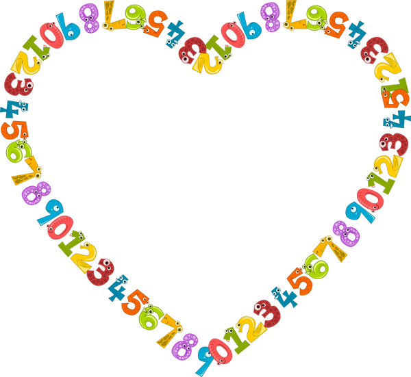 KIDS NUMBERS IN A HEART SHAPE TRANSPARENT BACKGROUND OR FRAME