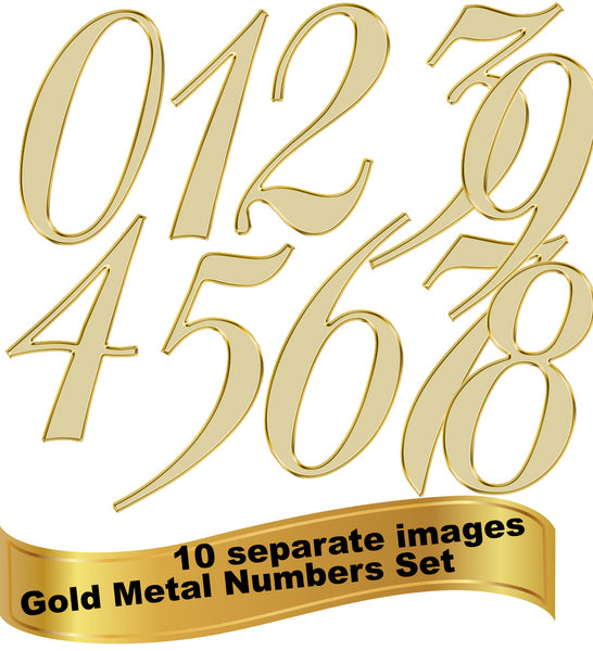 Gold Metal Numbers Set 10 Separate Images