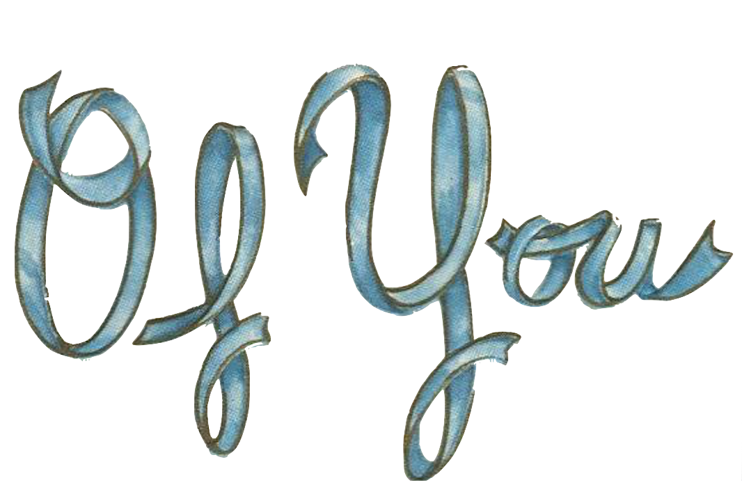 3 separate Thinking of you written in vintage blue ribbon Transparent images