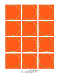 Orange - GOLD Glitter Circle Square Collage Sheet Blanks Printable 8x10