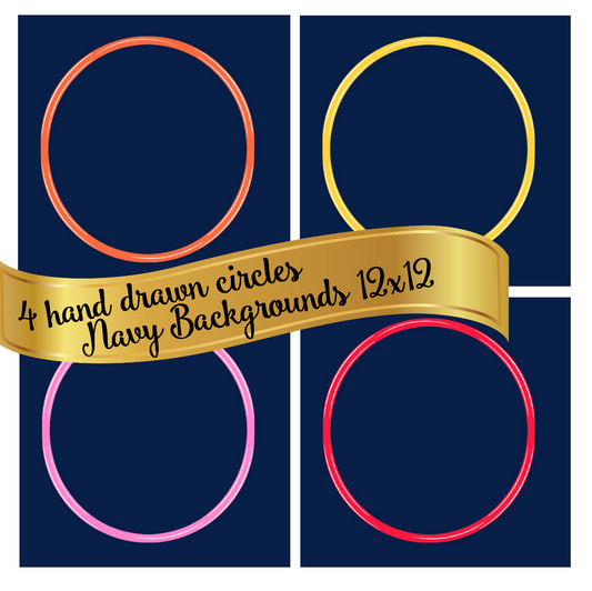 4 Scrapbook Pages 12x12 Navy Backgrounds Hand Drawn Circle 4 Colors