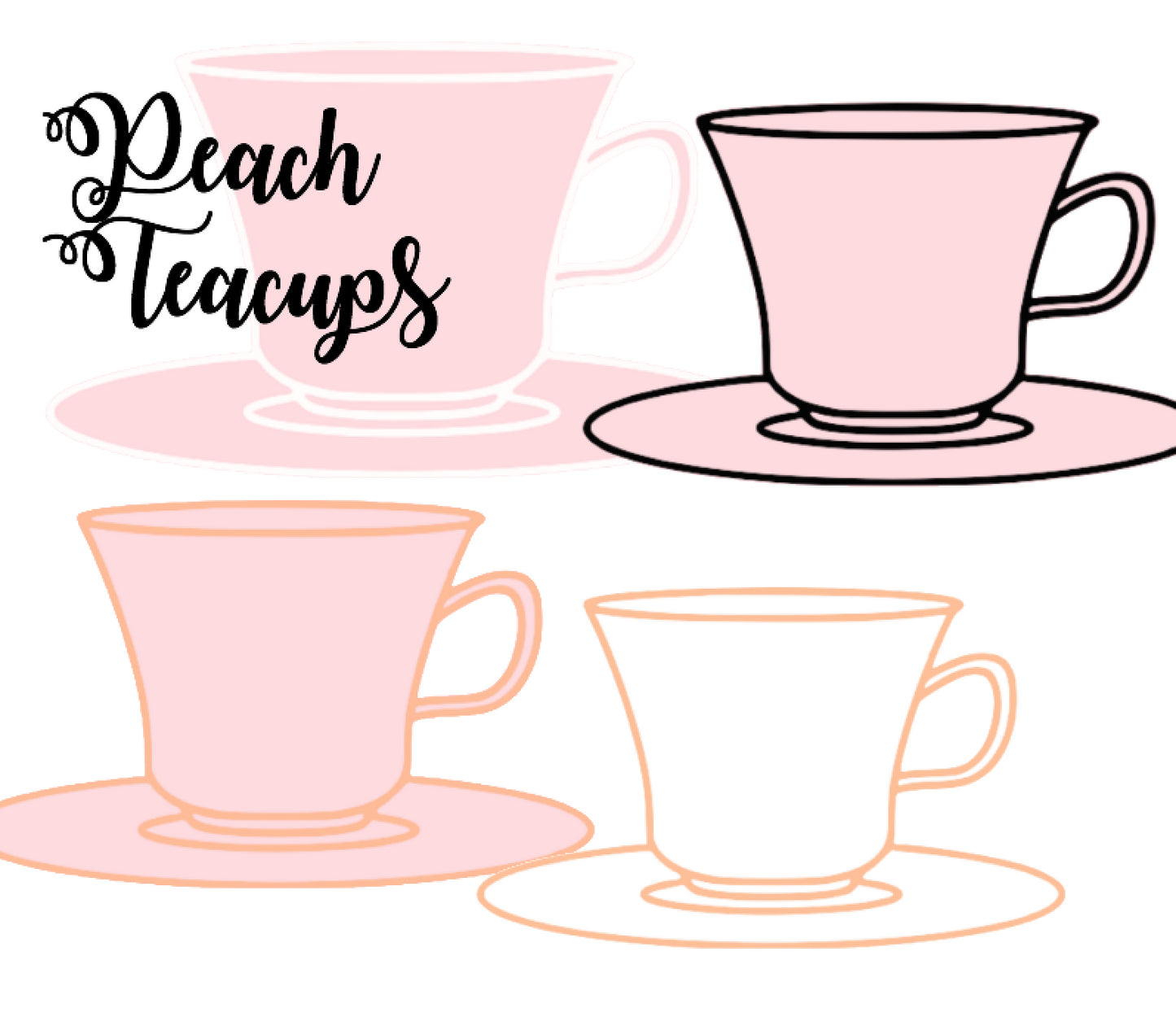 4 Peach Teacups 4 separate images each different