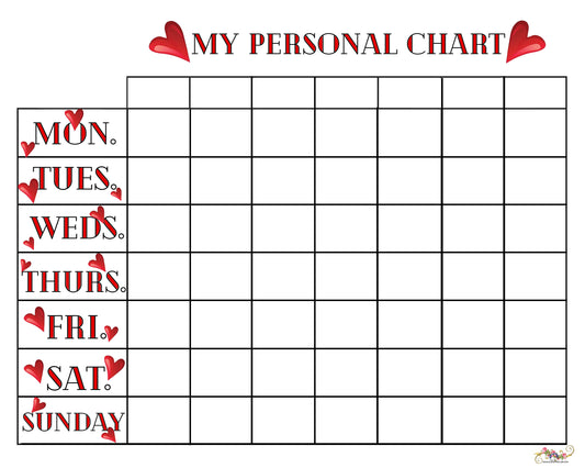 My Personal Weekly Chart Blank Printable - Red Hearts