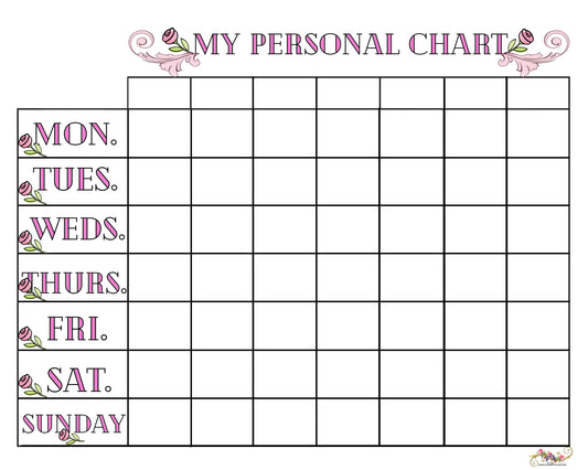 My Personal Weekly Chart Blank Printable - Pink roses