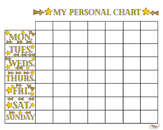 My Personal Weekly Chart Blank Printable - Yellow Gold Stars & Arrows