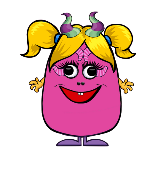 Pigtails - Cute pink Monster girl wth horns & blonde pigtails