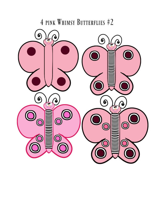 Pink Whimsey Butterly Bundle #2  1 Printable Sheet & 4 PNG Clip Art Butterflies