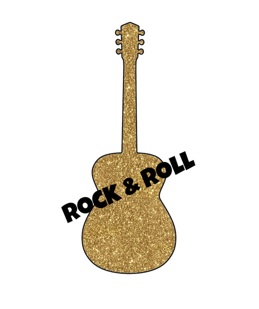 Rock & Roll 8X10 Print - Gold Glitter Guitar