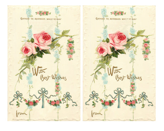 Large Journal Pages Roses and Cream Best Wishes Postcard printable