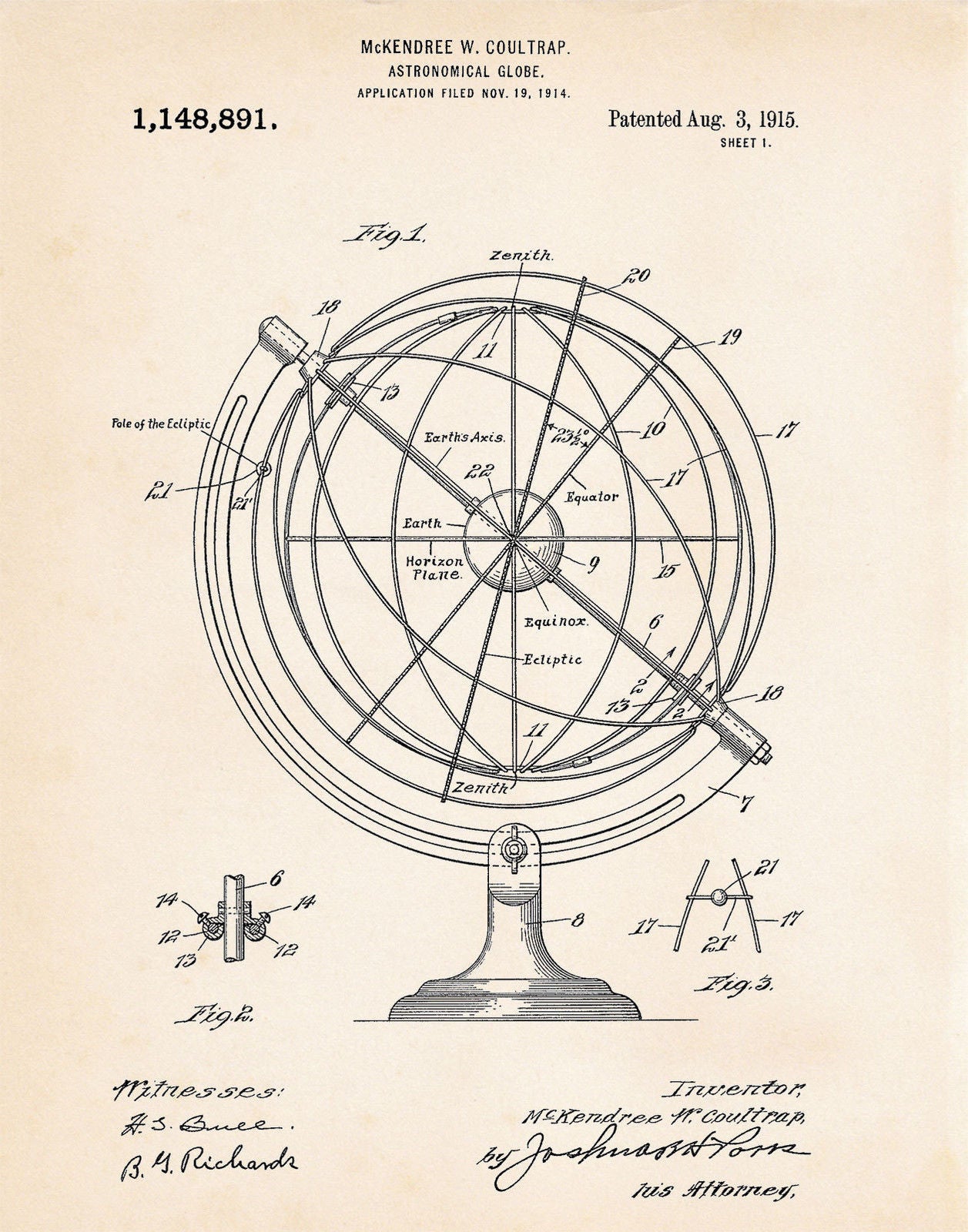 Astronomy Globe 1914 Patent