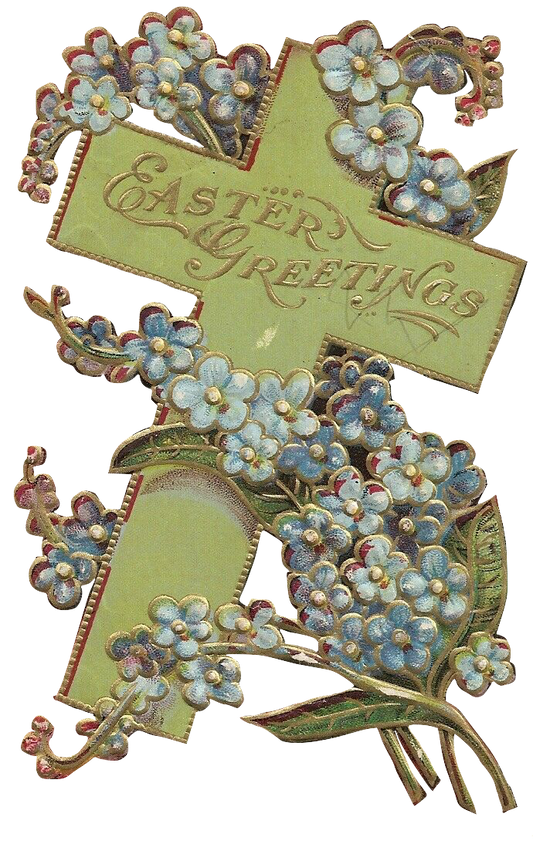 Freen Vintage Easter Cross with forghet me not flowers