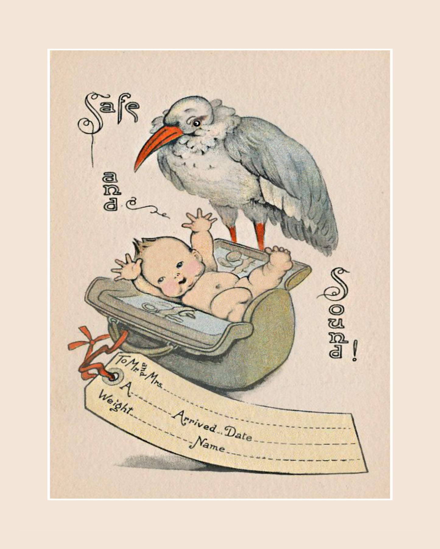 Safe & Sound Stork Delivery New Baby Printable Nursery Print 8x10 ready to frame