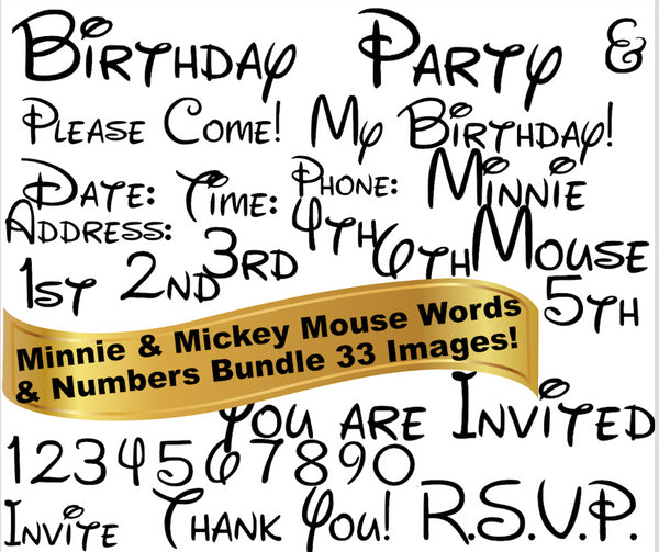 Mickey & Minnie Mouse Huge Words & Number Bundle 33 Images!