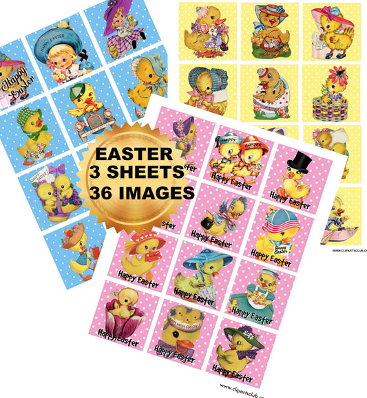 Easter Collage Sheet Bundle Ducks & Chicks 3 Sheets!