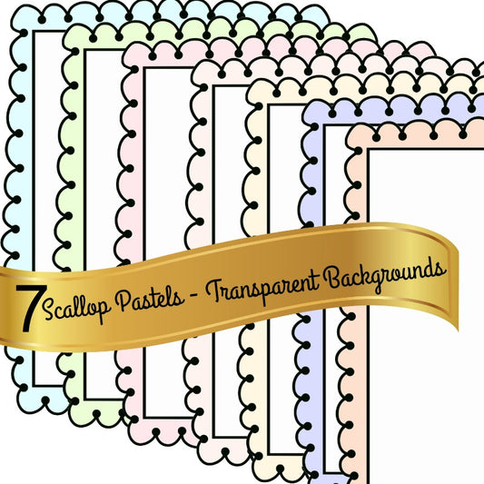 7 Pastel Colors - Scallop Edges - Transparent Backgrounds PNG Images