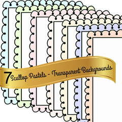 7 Pastel Colors - Scallop Edges - Transparent Backgrounds PNG Images