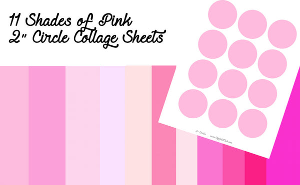 11 Shades of Pink DIY Collage Sheets Blank 2" Circle Backgrounds Bundle 11 Sheets