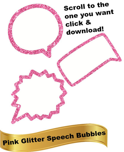 Beautiful Princess Party Element  Speech Bubbles Gorgeous pink glitter.  These are fun for your scrapbooks!
