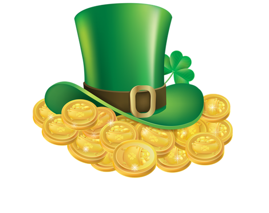 St. Patricks Leprechaun's Hat with Gold Coins & Shamrock Clip Art Transparent back